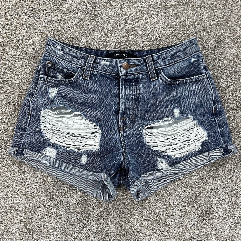 J Brand Gracie Cut Off Shorts Womens 24 Blue Distressed Rolled Hem Cotton Denim
